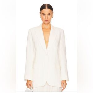 St Agni Revolve $509 Linen Blazer white oversized single button jacket FWRD S